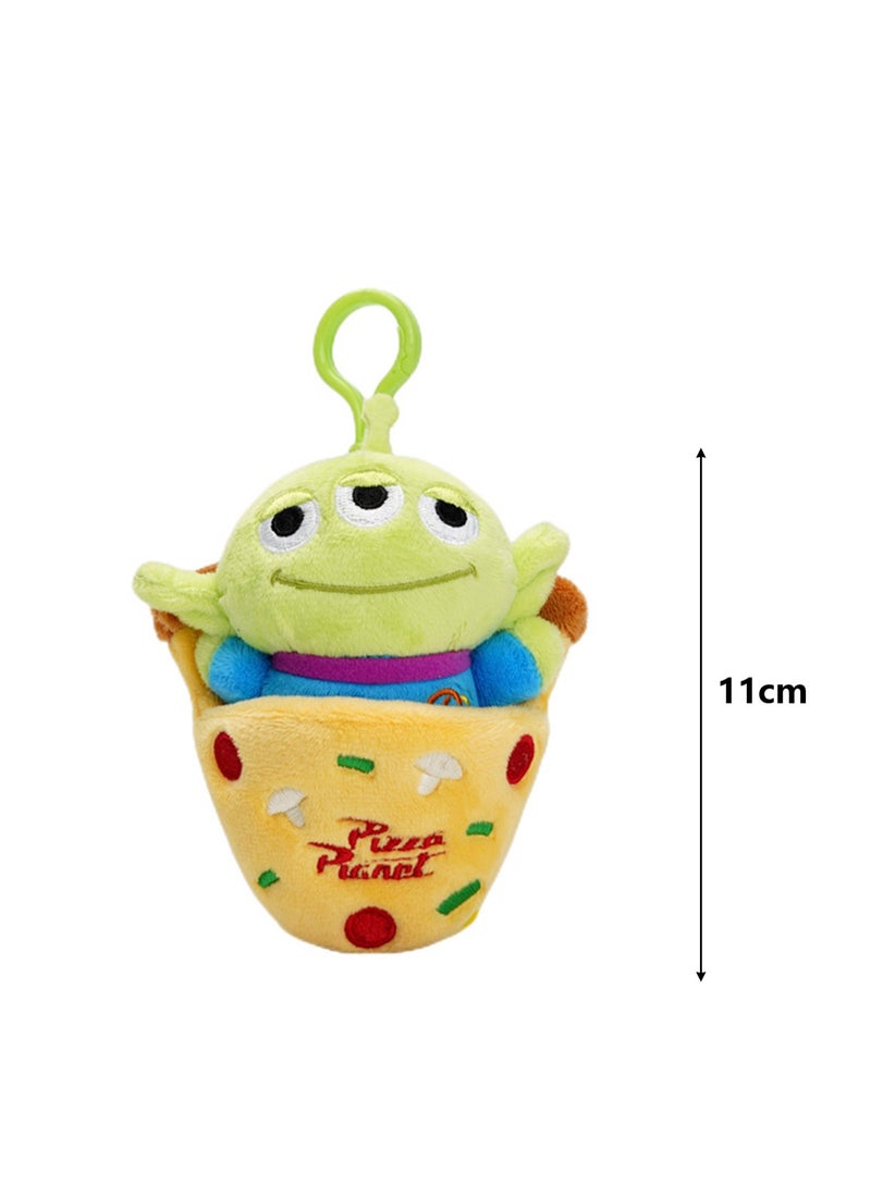11cm Cute Plush Keychain Toy, Pizza Green Three-Eyed Plush Texture Pendant, Bag Pendant Decoration, Suitable For Children Over 0 Years Old Toy Gift - Image 2